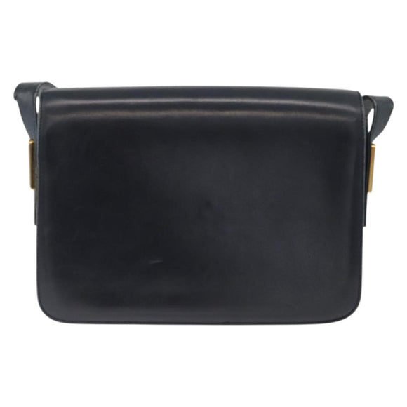 GUCCI Shoulder Bag Leather Navy Gold Auth YKZ288