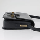 GUCCI Shoulder Bag Leather Navy Gold Auth YKZ288-3