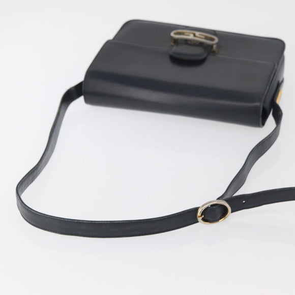 GUCCI Shoulder Bag Leather Navy Gold Auth YKZ288