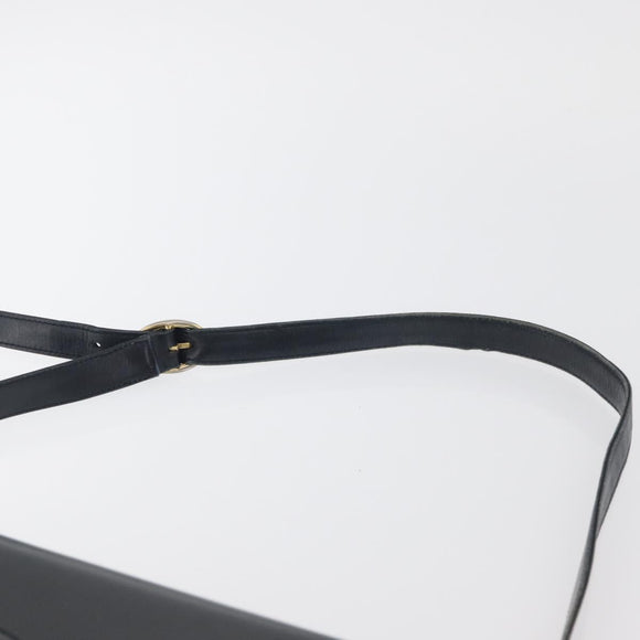 GUCCI Shoulder Bag Leather Navy Gold Auth YKZ288