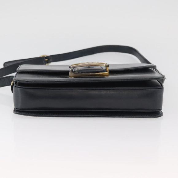 GUCCI Shoulder Bag Leather Navy Gold Auth YKZ288