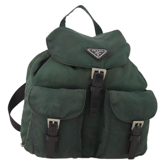 PRADA Backpack Nylon Green Silver Auth YKZ295