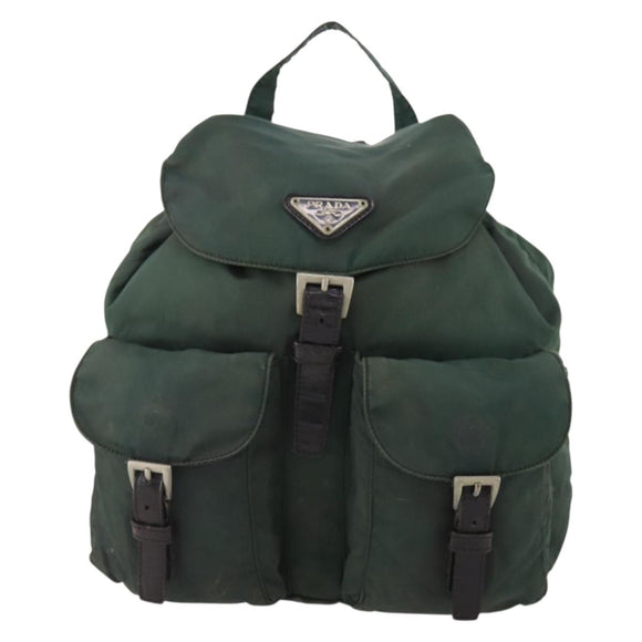 PRADA Backpack Nylon Green Silver Auth YKZ295