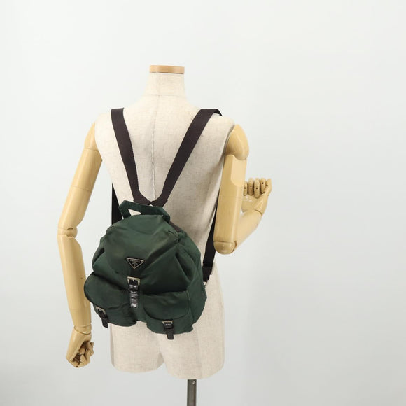 PRADA Backpack Nylon Green Silver Auth YKZ295