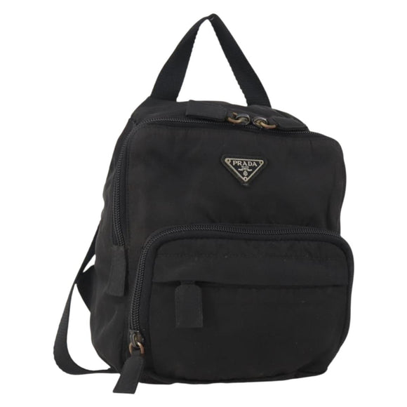 PRADA Backpack Nylon Black Silver Auth YKZ299