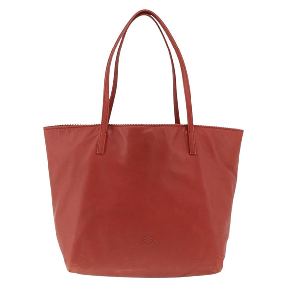 LOEWE Anagram Tote Bag Leather Red Silver Auth YKZ302