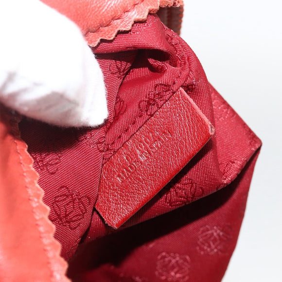 LOEWE Anagram Tote Bag Leather Red Silver Auth YKZ302