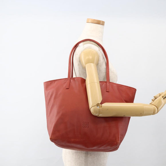 LOEWE Anagram Tote Bag Leather Red Silver Auth YKZ302