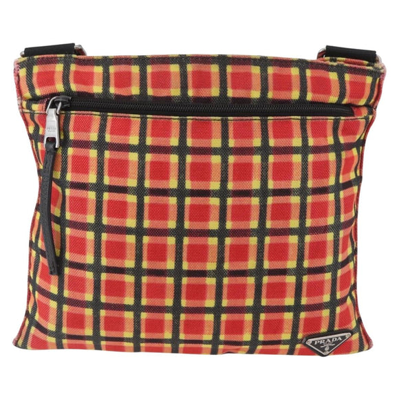 PRADA Shoulder Bag Coated Canvas Red Silver Auth YKZ305A