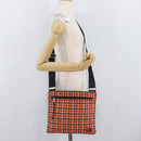PRADA Shoulder Bag Coated Canvas Red Silver Auth YKZ305A-26