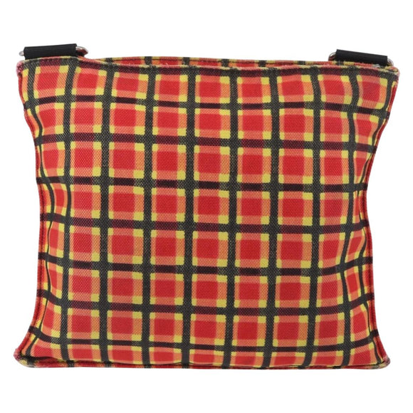PRADA Shoulder Bag Coated Canvas Red Silver Auth YKZ305A