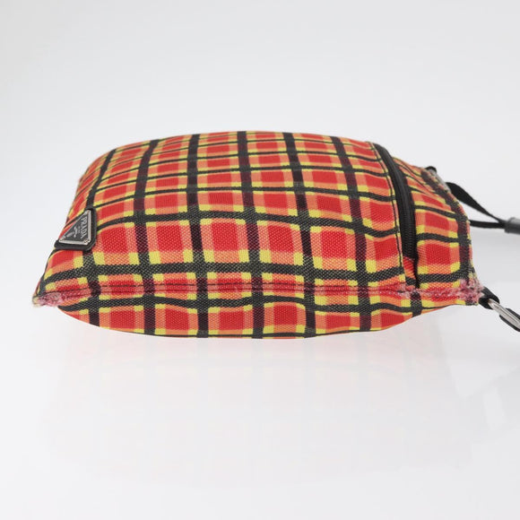 PRADA Shoulder Bag Coated Canvas Red Silver Auth YKZ305A