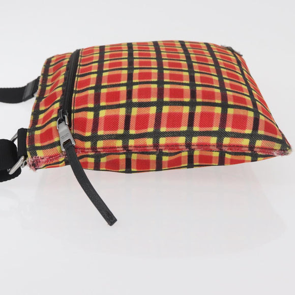 PRADA Shoulder Bag Coated Canvas Red Silver Auth YKZ305A