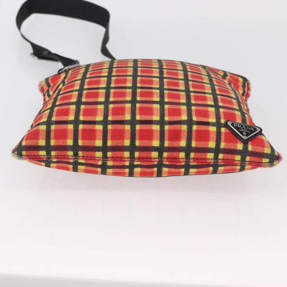 PRADA Shoulder Bag Coated Canvas Red Silver Auth YKZ305A