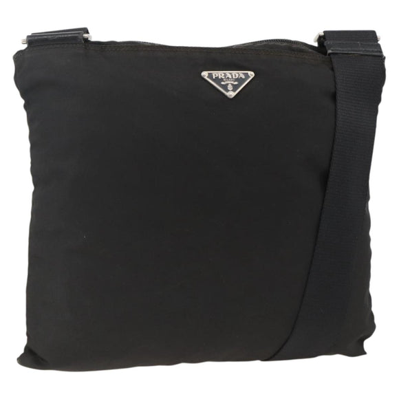 PRADA Shoulder Bag Nylon Black Silver Auth YKZ307