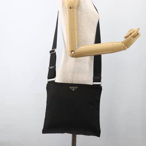 PRADA Shoulder Bag Nylon Black Silver Auth YKZ307