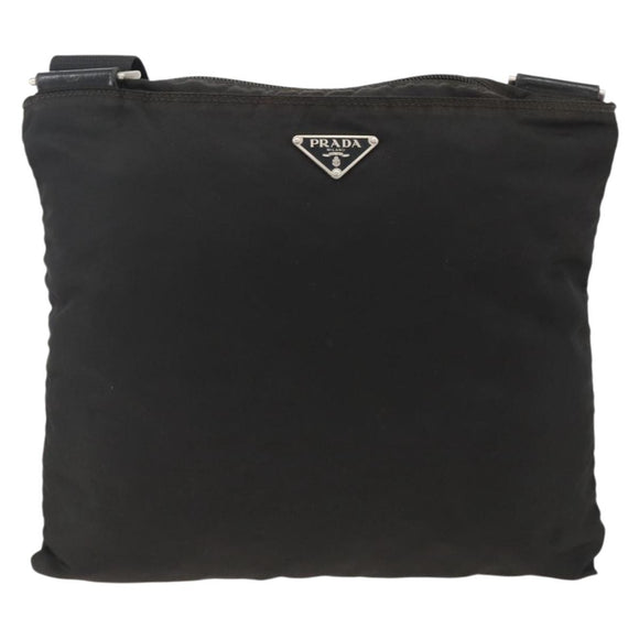 PRADA Shoulder Bag Nylon Black Silver Auth YKZ307