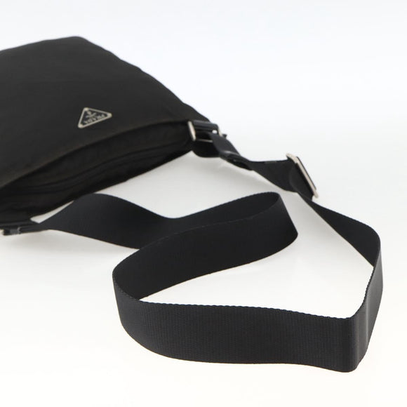 PRADA Shoulder Bag Nylon Black Silver Auth YKZ307