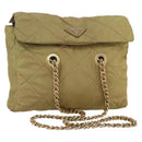 PRADA Chain Shoulder Bag Nylon Green Gold Auth YKZ308-1