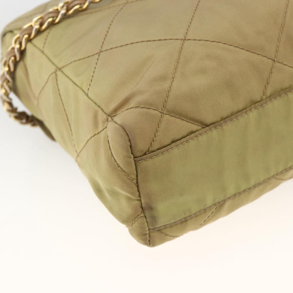PRADA Chain Shoulder Bag Nylon Green Gold Auth YKZ308
