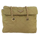 PRADA Chain Shoulder Bag Nylon Green Gold Auth YKZ308-13