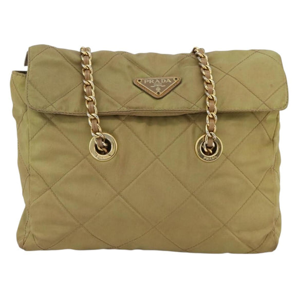 PRADA Chain Shoulder Bag Nylon Green Gold Auth YKZ308