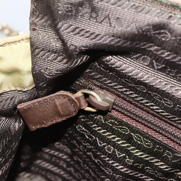 PRADA Chain Shoulder Bag Nylon Green Gold Auth YKZ308