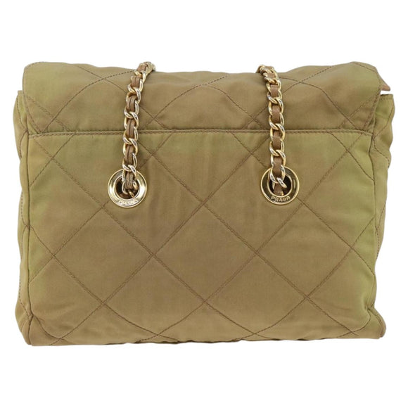 PRADA Chain Shoulder Bag Nylon Green Gold Auth YKZ308