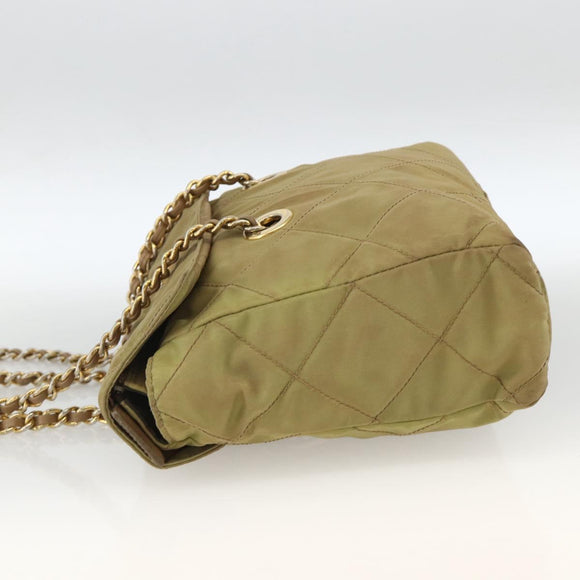 PRADA Chain Shoulder Bag Nylon Green Gold Auth YKZ308