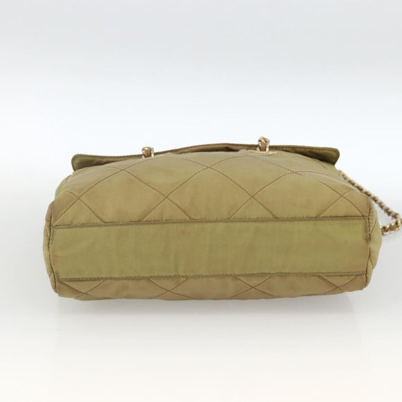 PRADA Chain Shoulder Bag Nylon Green Gold Auth YKZ308