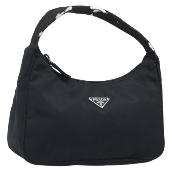 PRADA Hand Pouch Bag Nylon Black Silver Auth YKZ309