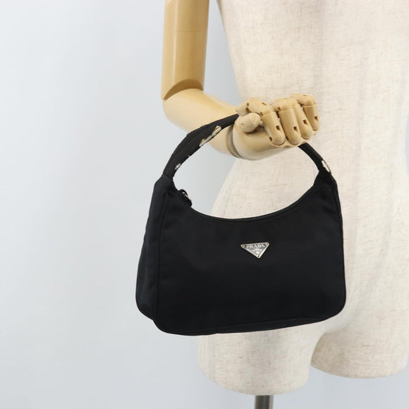 PRADA Hand Pouch Bag Nylon Black Silver Auth YKZ309