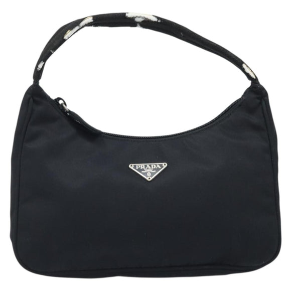 PRADA Hand Pouch Bag Nylon Black Silver Auth YKZ309