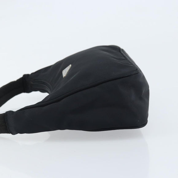 PRADA Hand Pouch Bag Nylon Black Silver Auth YKZ309