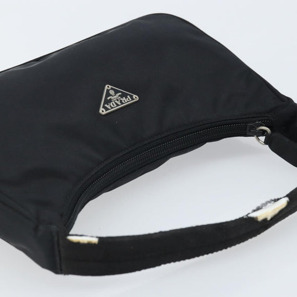 PRADA Hand Pouch Bag Nylon Black Silver Auth YKZ309