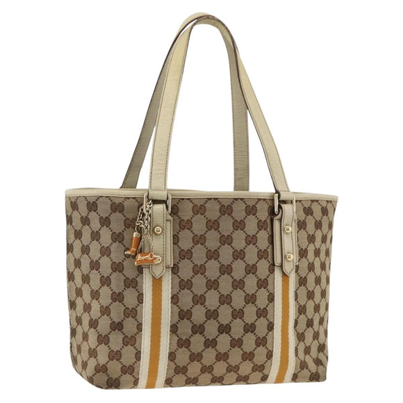 GUCCI GG Canvas Sherry Line Tote Bag Beige Gold 137396 Auth YKZ311