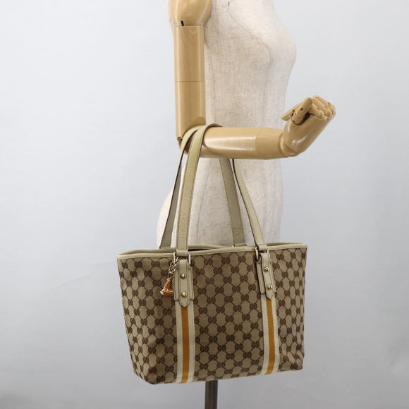 GUCCI GG Canvas Sherry Line Tote Bag Beige Gold 137396 Auth YKZ311
