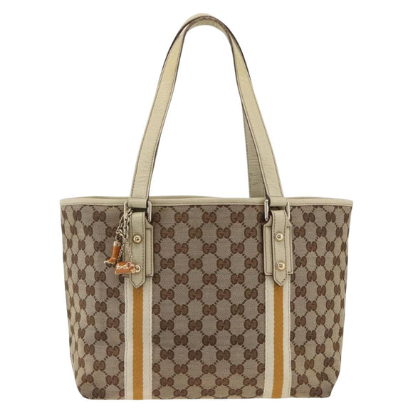 GUCCI GG Canvas Sherry Line Tote Bag Beige Gold 137396 Auth YKZ311