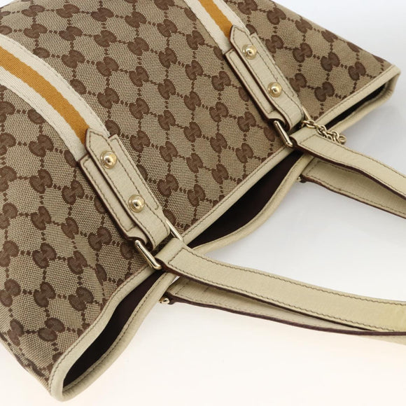 GUCCI GG Canvas Sherry Line Tote Bag Beige Gold 137396 Auth YKZ311