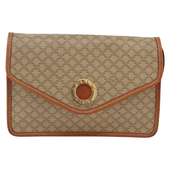 CELINE Macadam Canvas Shoulder Bag PVC Beige Gold Auth YKZ313A