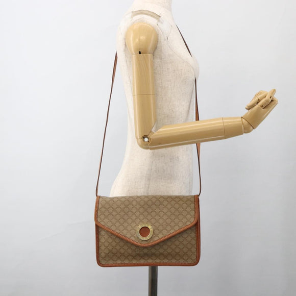 CELINE Macadam Canvas Shoulder Bag PVC Beige Gold Auth YKZ313A