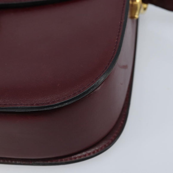 CELINE Shoulder Bag Leather Bordeaux Gold Auth YKZ314