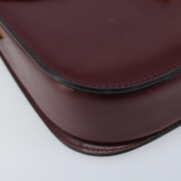 CELINE Shoulder Bag Leather Bordeaux Gold Auth YKZ314