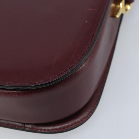 CELINE Shoulder Bag Leather Bordeaux Gold Auth YKZ314