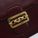 CELINE Shoulder Bag Leather Bordeaux Gold Auth YKZ314-17