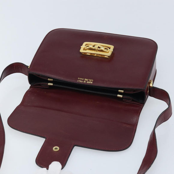 CELINE Shoulder Bag Leather Bordeaux Gold Auth YKZ314