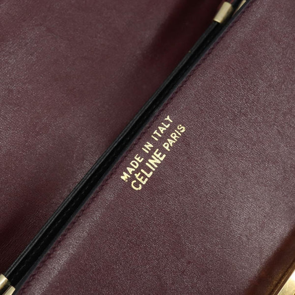 CELINE Shoulder Bag Leather Bordeaux Gold Auth YKZ314