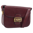 CELINE Shoulder Bag Leather Bordeaux Gold Auth YKZ314-1