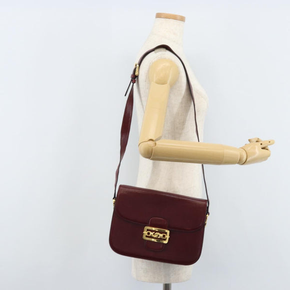 CELINE Shoulder Bag Leather Bordeaux Gold Auth YKZ314