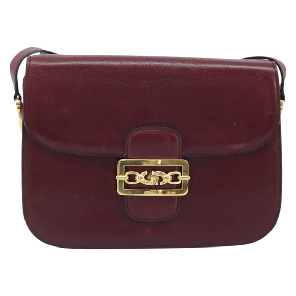 CELINE Shoulder Bag Leather Bordeaux Gold Auth YKZ314